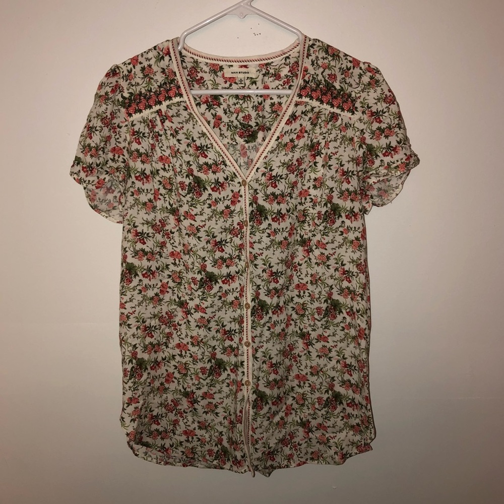 Max Studio Floral Button Down Blouse - image 1